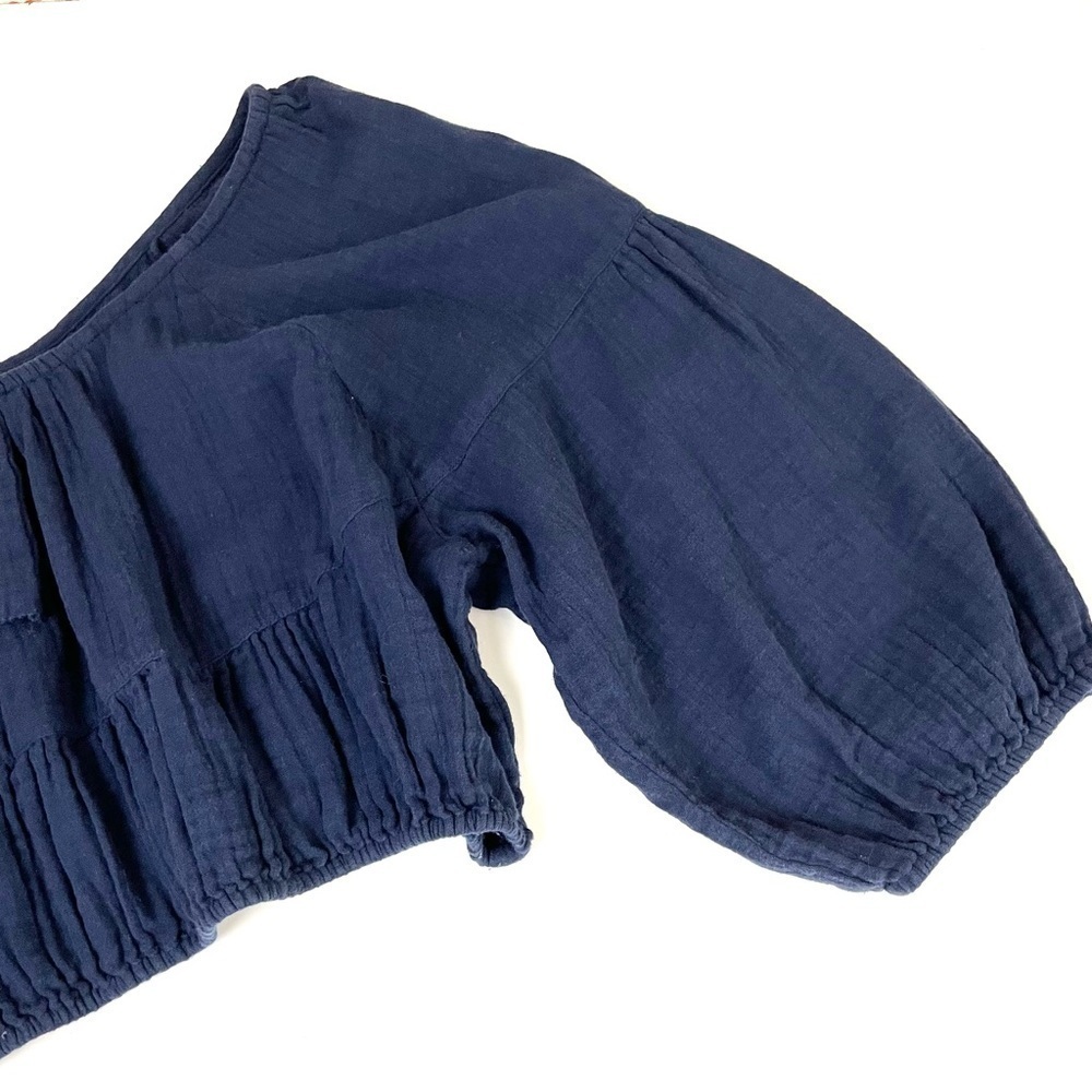 Apiece Apart Cela‎ Ruffled Crop Top Cotton Navy - Picture 6 of 11